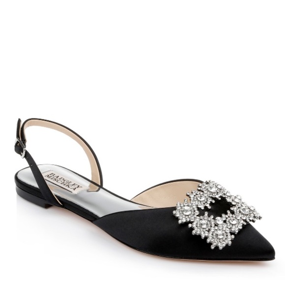 Badgley Mischka Brand Saga Crystal Buckle Pointed Toe Flat - Picture 1 of 7